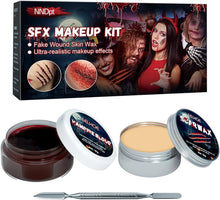 Halloween Special Effects SFX Makeup Kit ,Fake Wound Molding Modeling Scar Wax with Spatula and Coagulated Blood Gel ,SFX Halloween Stage Makeup Skin Wax