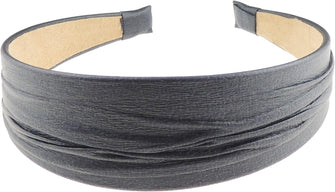 Ladies Wide 4cm Leather Look Creased Wide Headband Alice Band (Black)