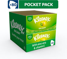 Kleenex Balsam in Handy Pocket Pack Tissues - 80 Travel Pocket Packs - Balm Tissues Protect and Soothe Your Nose when You've Got a Cold - Balmcare with Aloe Vera, Vitamin E and Calendula