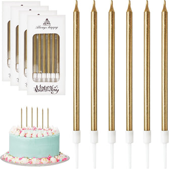 DONQL Birthday Cake Candles 24PCS, Tall Cake Candles, Long Birthday Candles, Thin Cupcake Candles with Holders for Birthday Cake Baby Shower Cake Wedding Party Decoration (24Pcs Champagne)