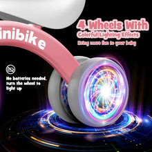 HappyGoLucky Baby Balance Bike 1 2 Year Old, 4 Wheels Lighting Ride On Toys for 1 2 Year Old Girls Gifts, Toddler Toys 1 2 Year Old Girl Toys Age 1-2, Baby Toys 10-36 Months Old Tricycles