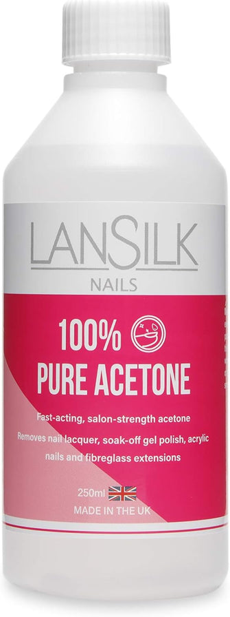 LanSilk, 100% Pure Acetone 250 ml Salon Strength Nail Polish Remover For Nail Lacquer SoakOff Gel Polish Acrylic Nails And Fibreglass Extensions Made In The UK