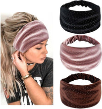 Generse Boho Headbands Black Velvet Head Wraps Washing Face Elastic Head Scarfs Wide Hair Bands Sequins Sport Yoga Hair Accessories for Women and Girls (3 Pieces)