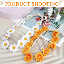 ISOI 2PCS Festival Accessories,White and Yellow Daisy Flower Headbands Flower Hair Accessories,Flower Crown Boho Headbands for Women,Floral Hair Scrunchies Daisy Accessories for Wedding Party Beach