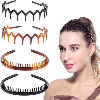 DonLeeving 4 Pcs Plastic Tooth Hair Comb Headband, Comfort Wavy Toothed Hairband, Hard Headbands for Women Men Girls, 4 Styles