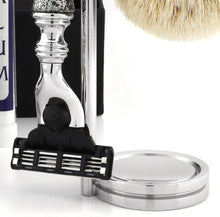 Haryali London 3 Edge Razor With Silver Tip Badger Hair Shaving Brush, Stainless Steel Stand and Alum Stick Perfect Shaving Kit For Men