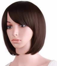 MapofBeauty Bob Short Straight Side Bangs Synthetic Fiber Heat Resistant Hair Party Cosplay Wig (Dark Brown)