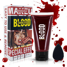 immetee SFX Fake Blood Gel with Stipple Sponge, Halloween Coagulated Stage Blood Specail Effects Makeup Face Body Paint. 55g