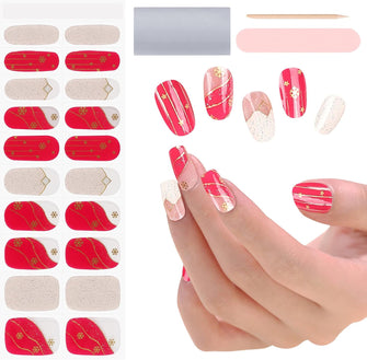 Christmas Semi Cured Gel Full Nail Wrap Sticker, EBANKU Snowflake Gel Nail Wraps Strips Red Nail Gel Polish Stickers for Women Girls Christmas Nail Art Decor(UV/LED Lamp Required)