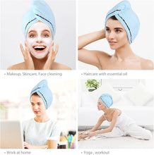 Laicky 3 Pack Microfiber Hair Towel Wrap Super Absorbent Bath Loop Fasten Salon Twist Turban Dry Hair Caps/ Hat with Buttons Pink Blue Purple