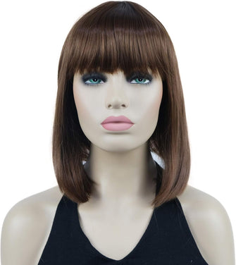 Lydell 10" Short Straight Bob Hair Wigs with Bangs Synthetic Hair Cute Wigs (30 Medium Auburn)