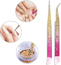 Ouligay 2Pcs Double Ended Nail Art Tweezers for Women Stainless Steel Tweezer Straight Curved Tip Tweezers with Silicone Pressing Head for Nail Crafts Rhinestone Stickers Jewel Gem Picker Tool