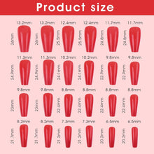 Cobee Solid Color Press on Nails, 24Pcs Coffin Fake Nail Glossy Tapered Shape Medium Length Full Cover Ballerina Removable Wear False Nails for Women and Girls Nail Art DIY Set(Red)