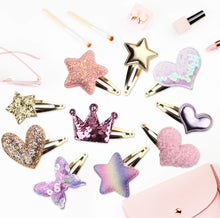 10 Pairs Girls Hair Clips, Star/Crown/Heart/Butterfly Shaped HairPins, Cute Hair Clips Metal Snap Barrettes Sparkly Heart Shaped Hair Clips for Kids Hair Accessories