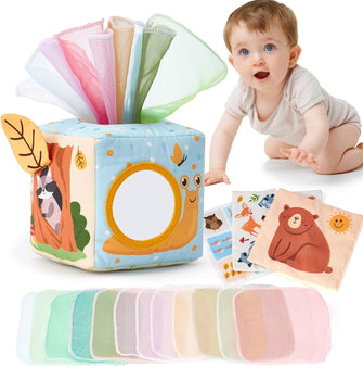 hahaland Baby Tissue Box Toy Sensory Toys for 6 Month Old Baby Toys 6-12 Months Must Haves - Baby Toys for Boy Girl Christmas Shower Gifts