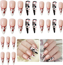 CHEERYMAGIC Halloween Fake Nails, 24 Pcs Halloween Ballerina Press on Nails Acrylic Press on Nails No Glue Red Blood Tear Drop False Nails for Women Girls Nail Art Cosplay Decoration A4JJGJP