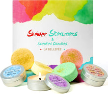 LABELLEFE Shower Steamers & Scented Candles, 6 Different Aromatherapy Fragrances and 3 Candles Bathroom, Gift for Women in Birthday or Mothers Day