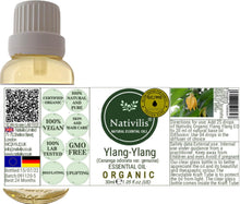 Nativilis Organic Ylang Ylang Essential Oil Cananga odorata var. genuina regulates oil production, soothing growth of the skin, moisturises antibacterial Copaiba aromatherapy