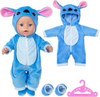 Doll Clothes Outfits Overalls for 14-17 Inch Baby Dolls, Doll Clothes with Hhanger Socks, Blue Doll Clothes for 35-45 cm New Baby Dolls Girls Birthday Easter Gifts