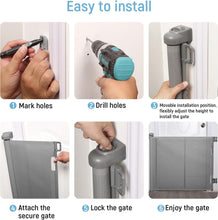 Retractable Baby Gate, Upgraded Pet Gate with Fiberglass, Extends to 140 cm Wide, 84 cm Tall, Mesh Dog Gate for Stairs, Indoors, Outdoors and Hallways, Grey
