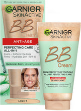 Garnier SkinActive BB Cream, Anti-Age Light, Tinted Moisturiser SPF15, Softens Fine Lines and Firms Skin with Hyaluronic Acid and Mineral Pigments, Light, 50 ml (Pack of 1)