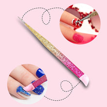 Ouligay 2Pcs Double Ended Nail Art Tweezers for Women Stainless Steel Tweezer Straight Curved Tip Tweezers with Silicone Pressing Head for Nail Crafts Rhinestone Stickers Jewel Gem Picker Tool