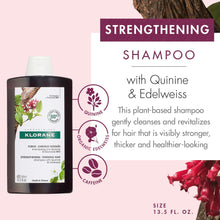 Klorane Strengthening Quinine and Organic Edelweiss Shampoo  Tired Hair, Hair Loss  Sulphate-Free, Vegan Formula  1x 400ml Bottle