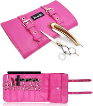 Kassaki Hairdressing Scissors Case Tool Roll for Barber Shears and Salon Combs Razors (Pink)