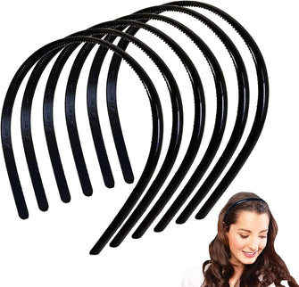 6 Pack Black Plastic Headbands for Women Girls Man,Black Hair Hoop with Teeth,Headband Hair Bands for Unisex (8mm Wide)