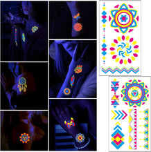 10 Sheets Neon Temporary Tattoos,UV Blacklight Neon Glow Fake Tattoos,Glitter Body Face Fake Waterproof Tattoo Stickers Rave Festival Accessories for Women Party Supplies