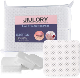 Jiulory 540 PCS Soft and Absorbable Lint Free Nail Wipes, Disposable Eyelash Extension Glue Cleaning Cotton Pads Nail Pliosh Remover Wipes Nail Art Gel Polish Remover Pads