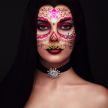 Halloween Face Temporary Tattoos, 6 Sheets Day of the Dead Face Tattoo Sugar Skull Skeleton Make Up Sticker Halloween Tattoos for Halloween Makeup Cosplay Costume Party Carnival Masquerade Y7YGLPWST