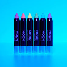 Moon Glow - Neon UV Face Paint Stick / Body Crayon makeup for the Face & Body - Pastel set of 6 colours - Glows brightly under UV lighting