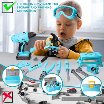 LOYO Kids Tool Set 50 Pcs Kids Construction Toys with Vest, Tool Box with Electric Drill Toy, Pretend Play Kids Toys for Boys Age 3 4 5 6 Years Old