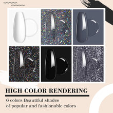 INPING Sparkly Planet Series Gel Nail Polish, 6 Colors Shiny Gel Polish Set Black White Dark Gray Gel Required Soak Off UV LED Lamp Nail Art Varnish