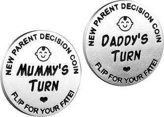 huishi Funny Decision Coin for New ParentsGifts for Mum DadNewborn Baby GiftsFlip Coin DecisionMother's Day, Baby Shower GiftBirthday, Anniversary, Stainless Steel (Silver)