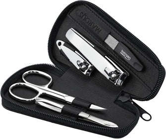 marQus Manicure Set Men - Mens Nail Grooming Kit for Professional Care, Stainless Steel Nail Cutter, Scissors, Clippers, Sapphire file and Tweezers in a Black Leather Case