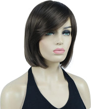 Lydell 8" Straight Short Wigs Bob Hair with Bangs Cute Central Dot Top Heat Resistant Synthetic Wigs (Light Chestnut Brown)