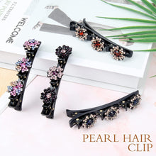 Hair Clips for Women Girls, 4 Pieces Braided Hair Clips, Sparkling Crystal Stone Hair Bands Double Layer Hair Clips, Flower Side Hair Clip Pearl Hair Clip for Girls