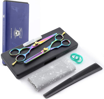 Haryali London Multi Professional 6 Inch Hairdressing Barber Scissors Set Thinning Texturing Hairdresser Hair Cutting Shears with Comb, Oil Bottle, Cloth and Hair Clipper Comes in Black Box