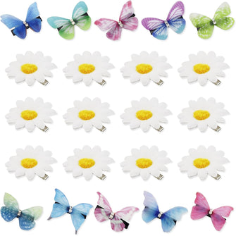 12 Pcs Flowers Hair Clips 10Pcs Colorful Butterfly Barrettes Cute Flower Snap Hair Clips Glitter Beach Wedding Hair Pins Braid Accessory for Ladies Girl Teens Women Decoration