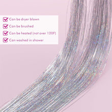 Huiguli Hair Extension Tinsel with tools 1100 Strands Holographic Glitter Hair Extensions Sparkling Shiny Hair Tensile Long Dazzle Synthetic Hair for Women Girls festival Party Decoration (Silver)