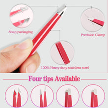 JOYJULY Precision Eyebrow Tweezers Set for Women,4 Pcs Professional Stainless Steel Slanted Tweezers for Eyebrows Plucking,Facial Ingrown Hair Remover Lash Extension and Crafting(Rose Pink)