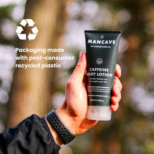 ManCave Caffeine Body Lotion 200ml for Men, Revives Dry and Dull Skin with Caffeine, Shea Butter and Olive Oil, Natural Formulation, Dermatologically Tested, Vegan Friendly, Made in England