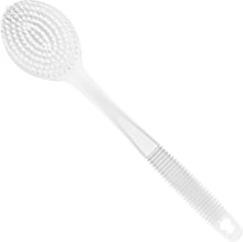 Manicare White Plastic Bath Brush, Exfoliating, Long Handled Spa Shower Brush, Non Slip Handle, Back Washer, Good For Circulation, Cellulite And Dry Skin, Dry Brushing, Back And Body Scrubber