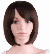 MapofBeauty Bob Short Straight Side Bangs Synthetic Fiber Heat Resistant Hair Party Cosplay Wig (Dark Brown)