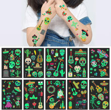 Day of the Dead Luminous Temporary Tattoos for Kids - 10 Sheets Glow In The Dark Tattoos Stickers for Boys and Girls,Sugar,Skeletons,Gemstones,Red Roses Face Makeup Tattoos Set,Holiday Party Gifts