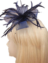 Navy Blue Looped Bow Feather Beak Clip Brooch Corsage Fascinator
