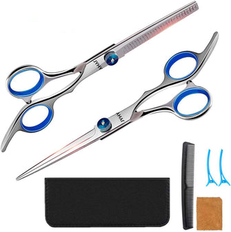 JYHY Professional Hair Cutting Scissors Shears Barber Thinning Set Kit- Family Hair Cutting,Barber Hair Cutting Tool Thinning texturizing,6" (Blue)