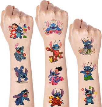 Lilo & Stitch Temporary Tattoos for Kids(8 sheets), Party Supplies Anime Cartoon Tattoos for Boys Girls Party Favors Birthday Party Decorations Fake Tattoos Stickers Party Game Activities Reward Gifts